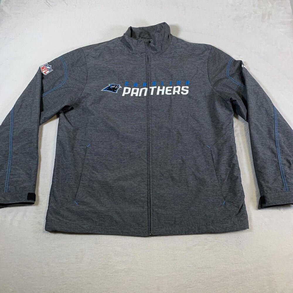 Carolina Panthers Jacket Mens‎ Medium Gray Full Zip On Field NFL Reebok Adult